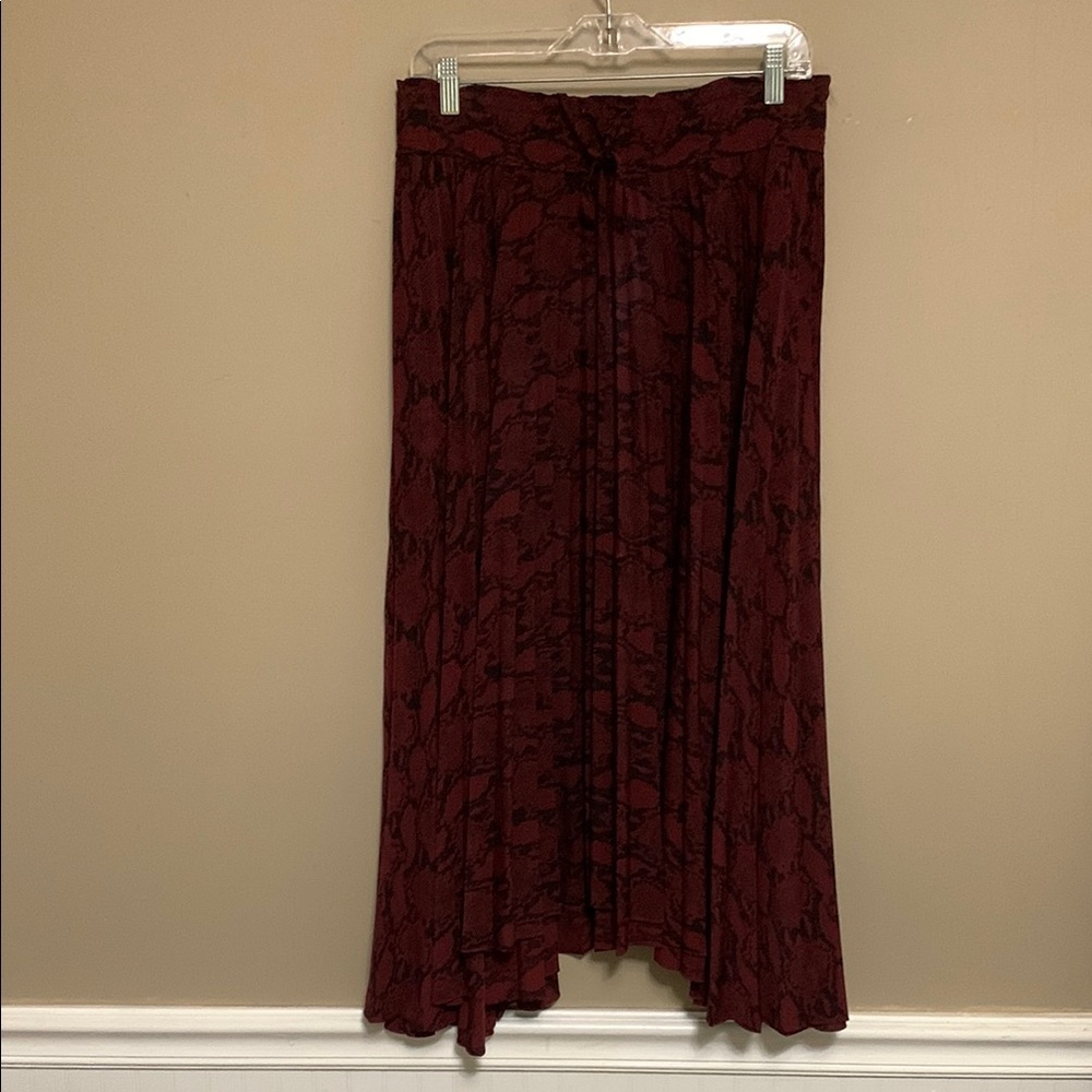 A.L.C. Women’s Animal Print Pattern Asymmetrical Burgundy A-Line Skirt 6 Goth